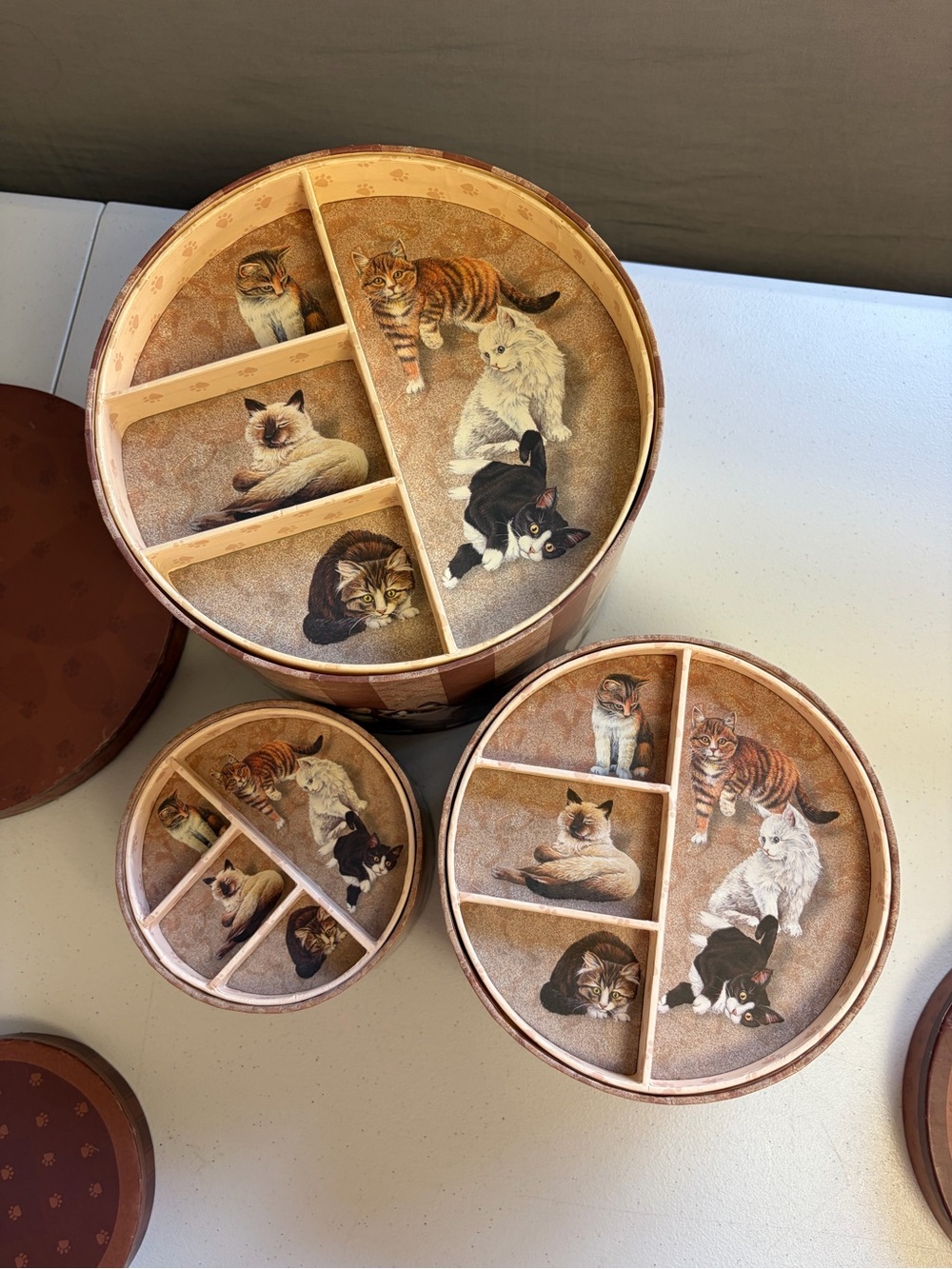 Cat Lady Cats Nesting Storage Boxes Set of 3 Hat Boxes Cottagecore Decor Vintage - Picture 3 of 7